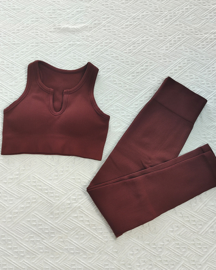 Hot Sale Sports Bra Women Set U Neck Yoga Wear Underwear Seamless Knit Solid Color S-L