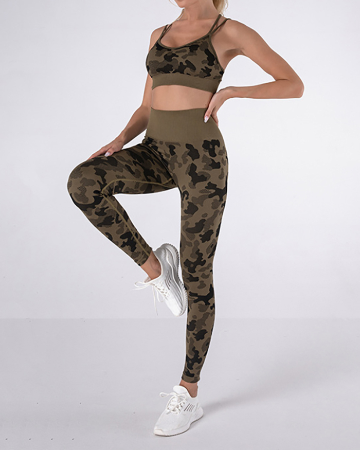 New Seamless Camouflage Yoga Set Beauty Back Sports Bra Fitness Pants Sports Two Piece Set S-L