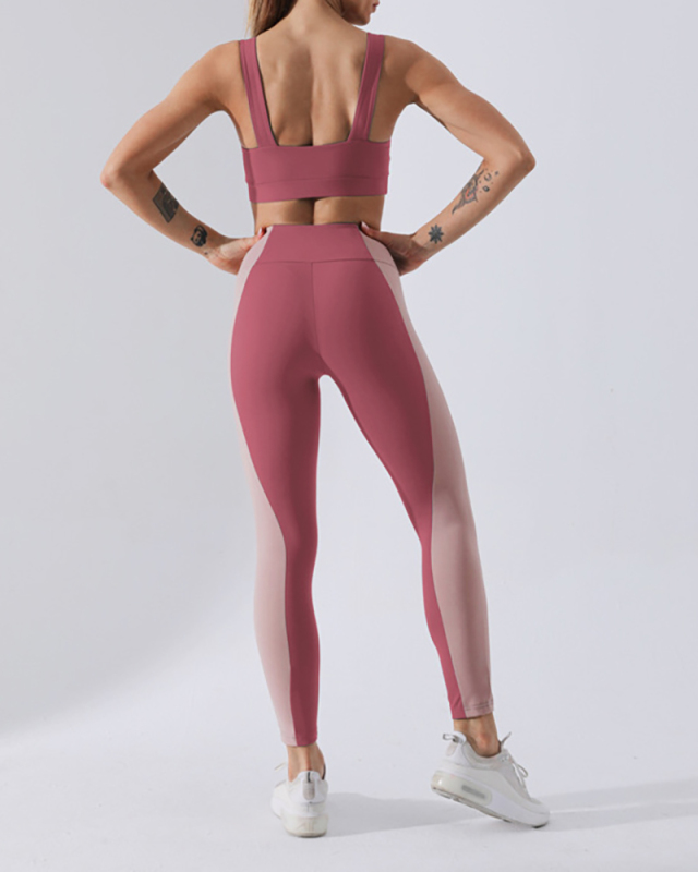 New Contrast Color Stitching Fitness Suit Long Sleeve Yoga Suit Sports Fitness Suit Two Piece Set S-XL