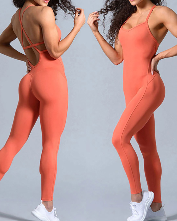 Fashion Explosive Yoga Fitness Jumpsuits Backless Sports Jumpsuits Dance Pants Women Solid Color S-L