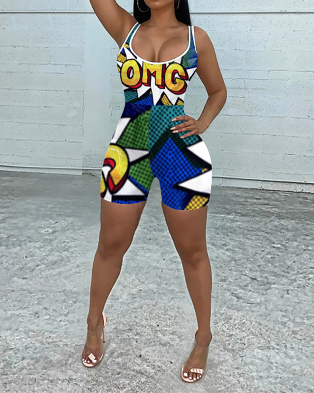Hot Sale OMG Printed Sleeveless Women Vest Rompers S-2XL