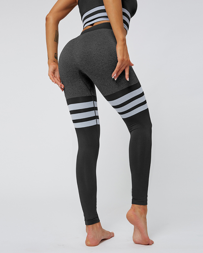 Sexy High Waist Yoga Pants Knitted Seamless Breathable Striped Yoga Fitness Leggings S-L