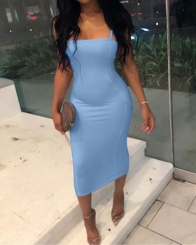 Lady Sexy Solid Color Sleeveless One Piece Dress Black Blue Rose Red S-2XL 