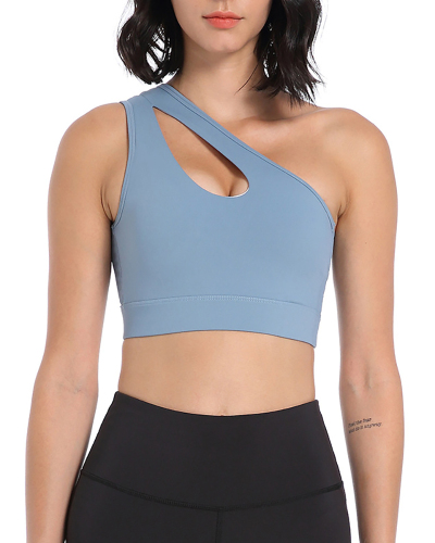 New One Shoulder Sports Bra Fitness Running Yoga Underwear Solid Color Sleeveless Vest S-3XL