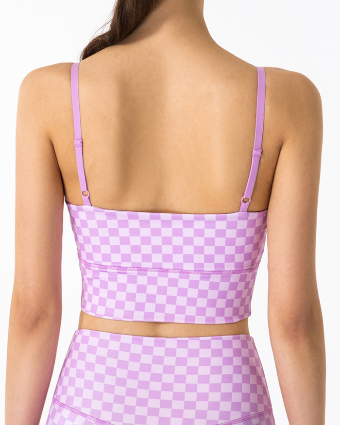 New Checkerboard Plaid Sports Underwear Running Yoga Wear Sling Bra S-XLL