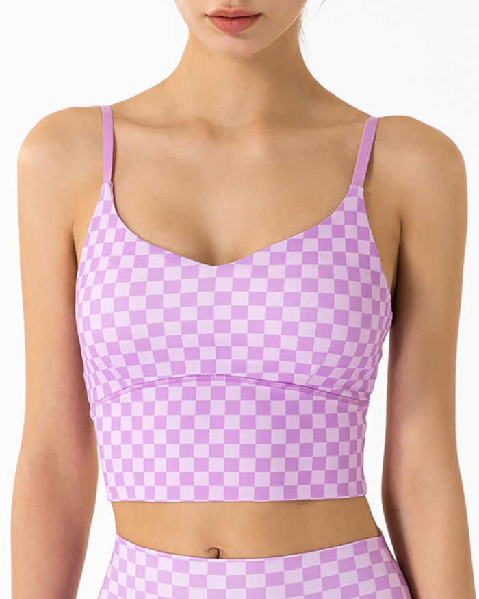 New Checkerboard Plaid Sports Underwear Running Yoga Wear Sling Bra S-XLL