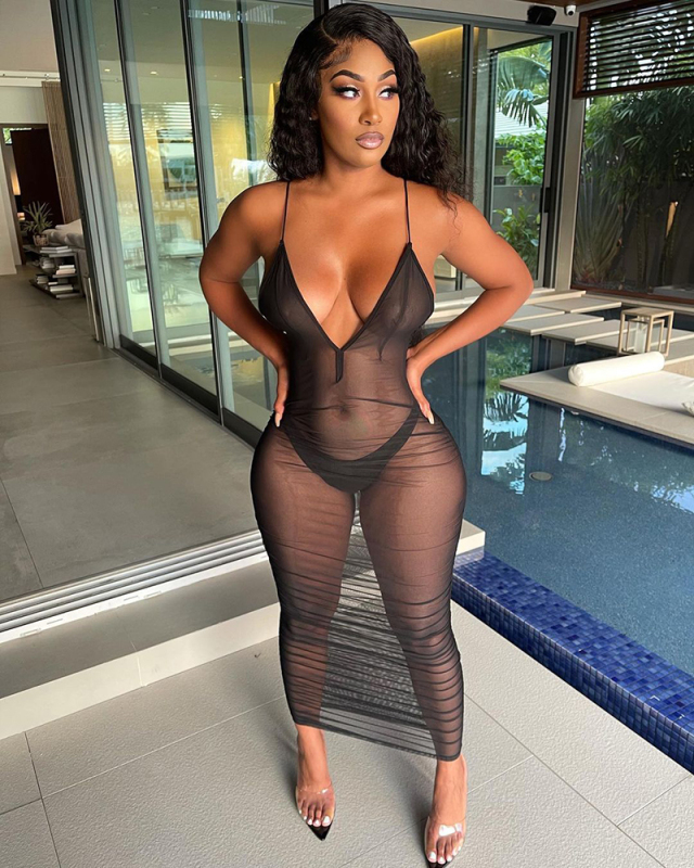V-neck See Through Sexy Causal Summer Dress S-XXL