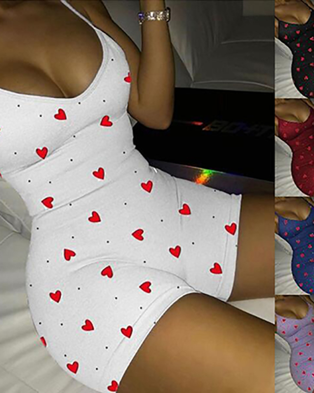 Love Heart Printed Sleeveless Summer Jumpsuit S-XXL