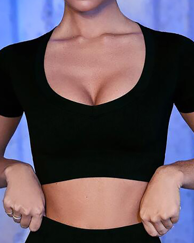 Spring New Sports Seamless Yoga Clothes Women's Fitness Short Sleeve Solid Color S-L