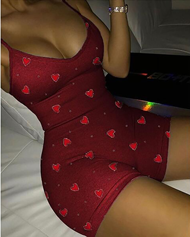 Love Heart Printed Sleeveless Summer Jumpsuit S-XXL