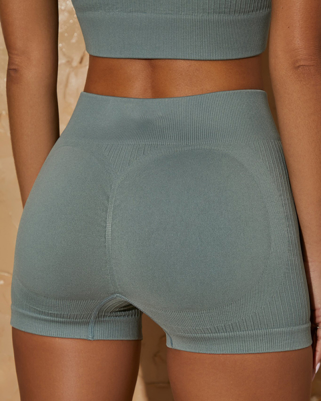 Spring New Seamless Knitted Yoga Sports Fitness Solid Color Yoga Shorts S-L