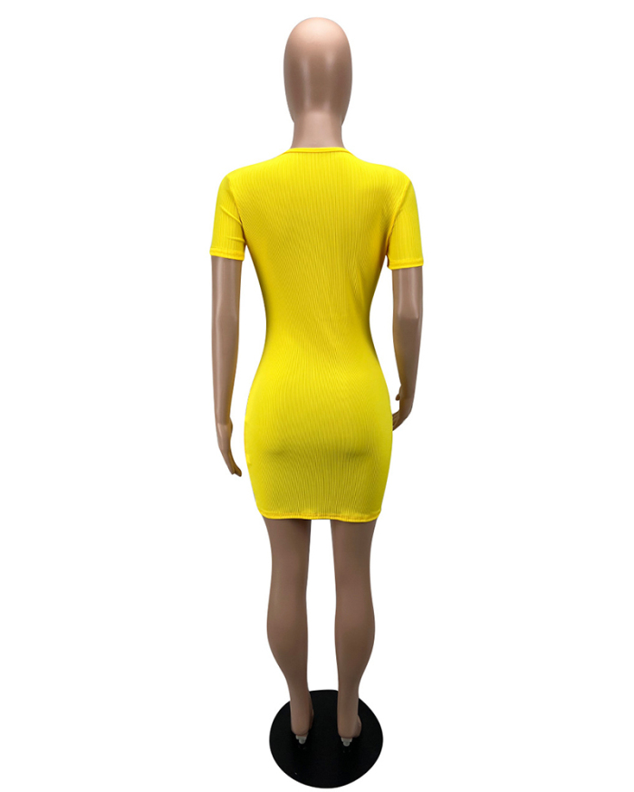 Women Solid Color O-neck Slim Mini Dresses Bodycon Dresses Pink Yellow Black Blue S-2XL