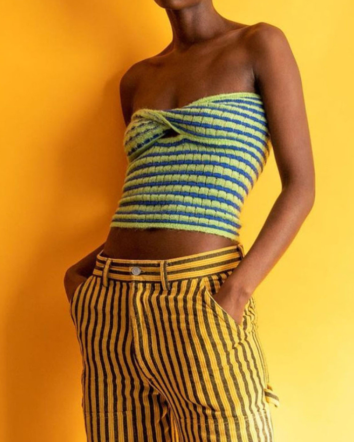 Women Multi-color Optional Striped Sleeveless Tube Top S-XL