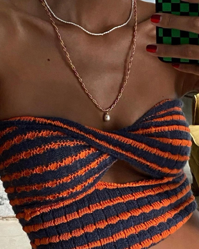 Women Multi-color Optional Striped Sleeveless Tube Top S-XL