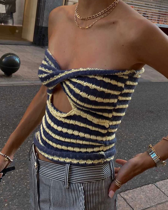 Women Multi-color Optional Striped Sleeveless Tube Top S-XL