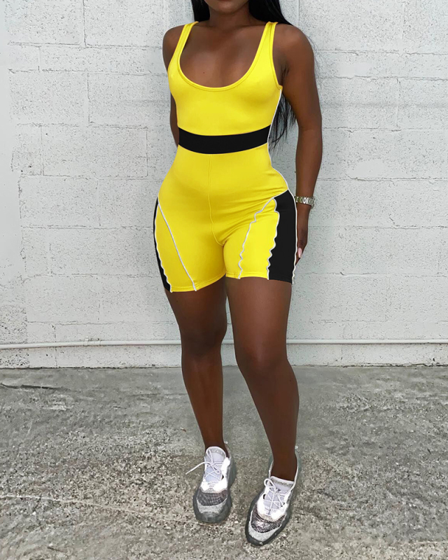 Women's New Fashion Casual Stitching Sleeveless Suspender Jumpsuit S-XL