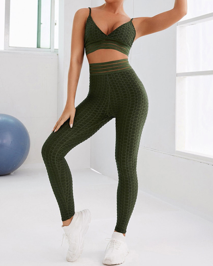 Jacquard Yoga Fitness Suspender Pants Set Fitness Wear Sports Running Set S-XL