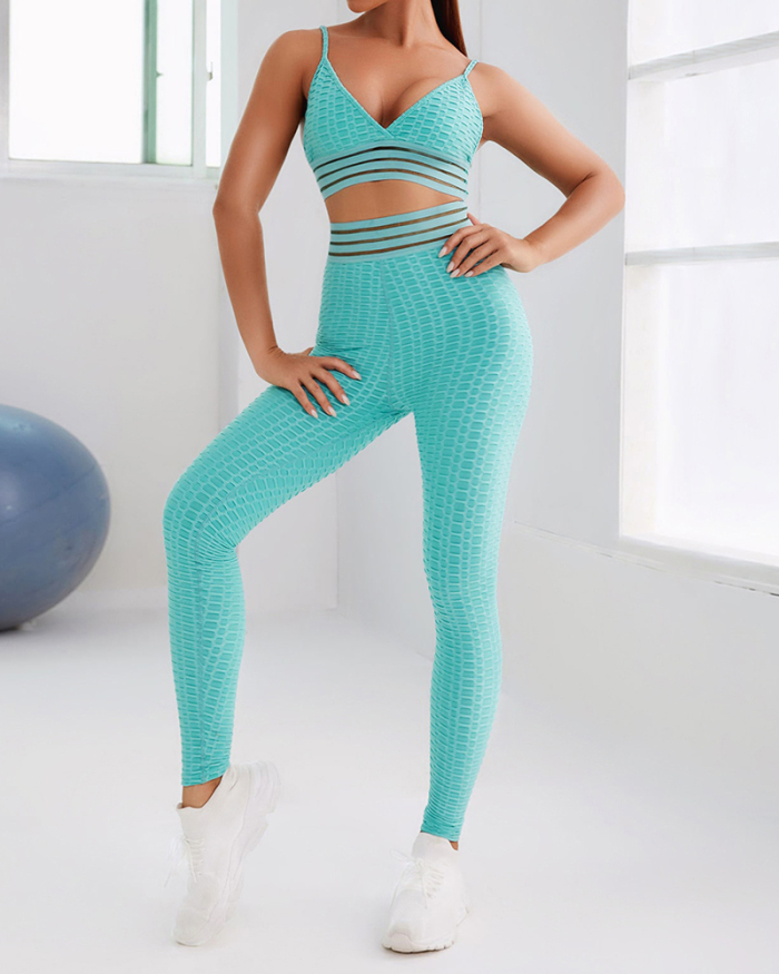Jacquard Yoga Fitness Suspender Pants Set Fitness Wear Sports Running Set S-XL
