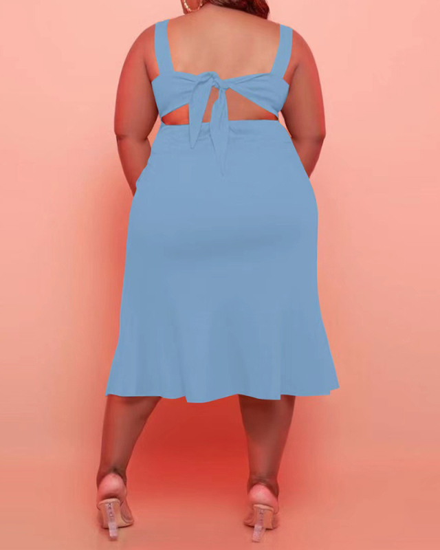 Women Solid Color Square Collar Button Sleeveless Plus Size Dresses Black Gray Light Blue Orange XL-5XL
