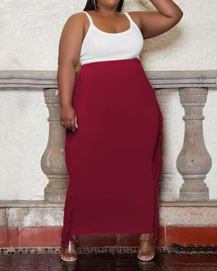 Women's Hot Sale Plus Size Solid Color Characteristic Fringe Long Dress XL-5XL