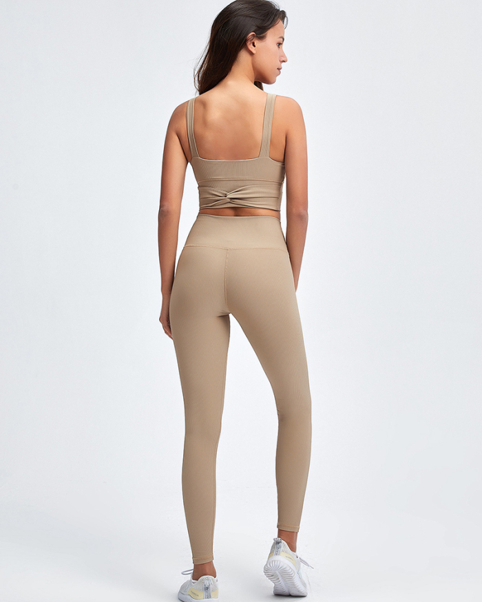 Bowknot Striped Vest Bow Yoga Two Piece Sports Bra Fitness Suit Women's Sportswear