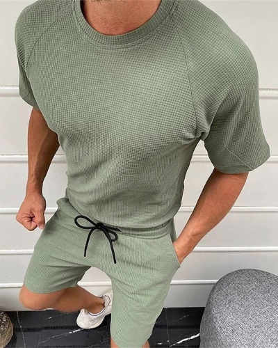 Men's New Solid Color Casual Suit Summer Short Sleeve T-Shirt Shorts S-3XL