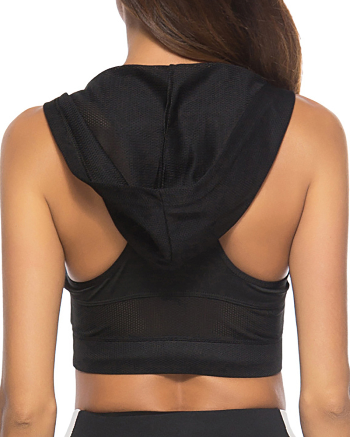 New Women Hooded Sports Vest Running Yoga Vest Solid Color Bra S-XL