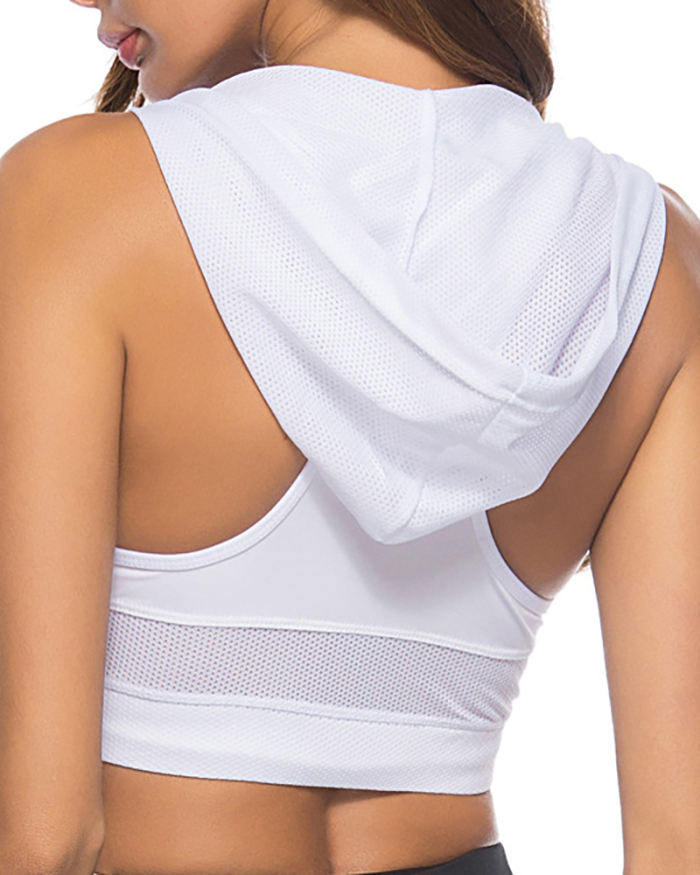 New Women Hooded Sports Vest Running Yoga Vest Solid Color Bra S-XL
