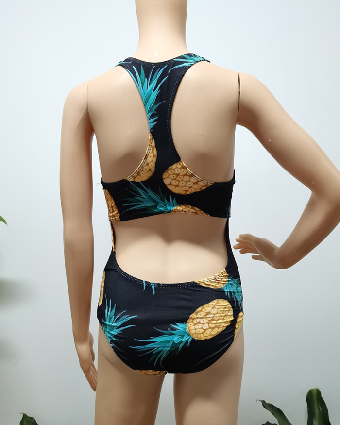 Women Zipper Hollow Out One-piece Swimwear