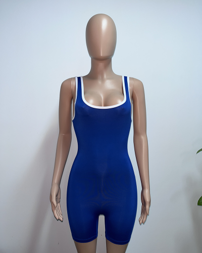 Blue Sleeveless Women One-piece Swimwear