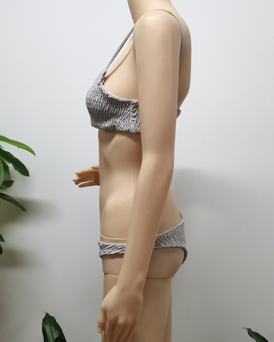  Women Gray Solid Color Sexy Bikini Sets 