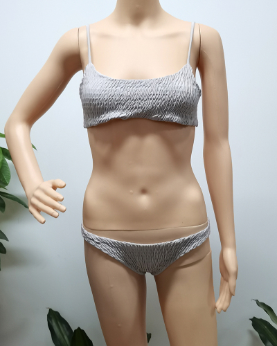  Women Gray Solid Color Sexy Bikini Sets 