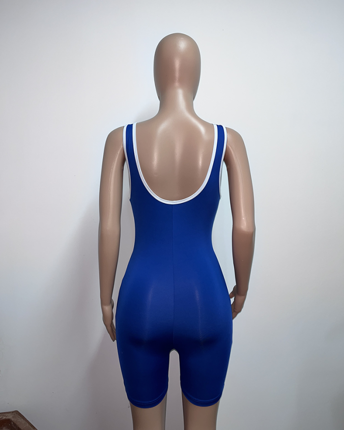 Blue Sleeveless Women One-piece Swimwear