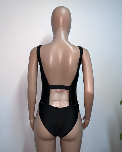 Lady Solid Color Backless One-piece Swimwear