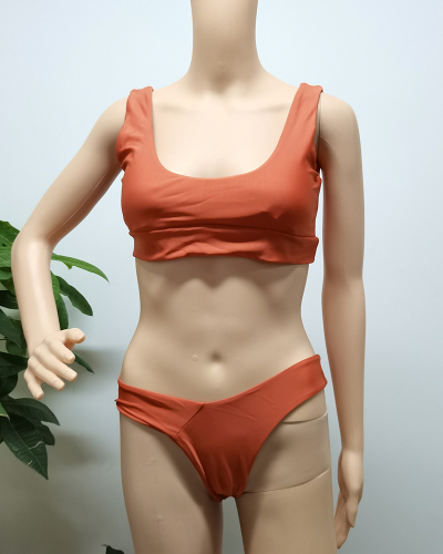 Solid Color Women High Cut Bikini Sets