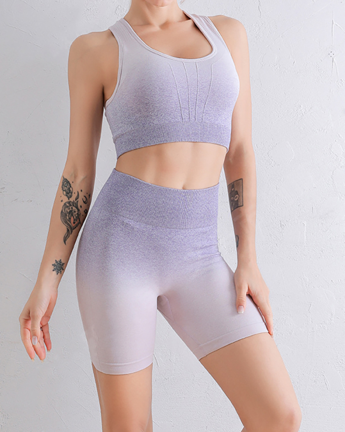 New Yoga Outfit Set Gradient Tie Dye Seamless Knit Yoga Two-piece S-L