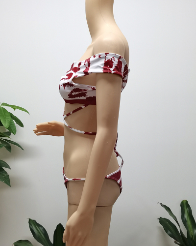 Women Striped Off Shoulder High Waist Bikini Sets