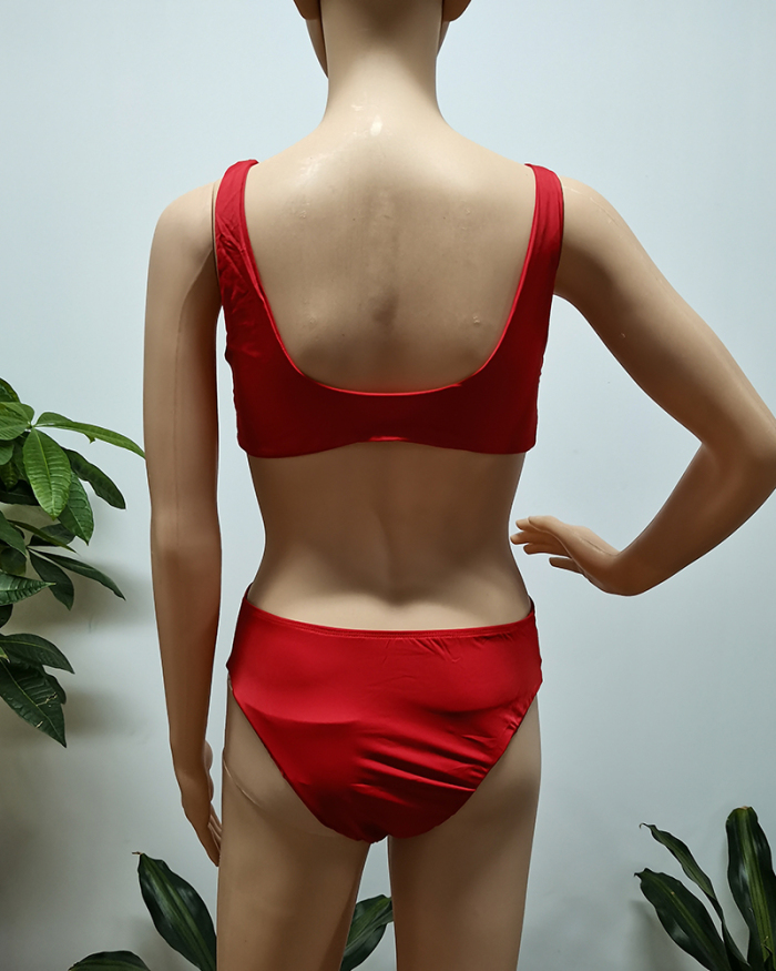 Women Red Solid Color Sexy Bikini Sets