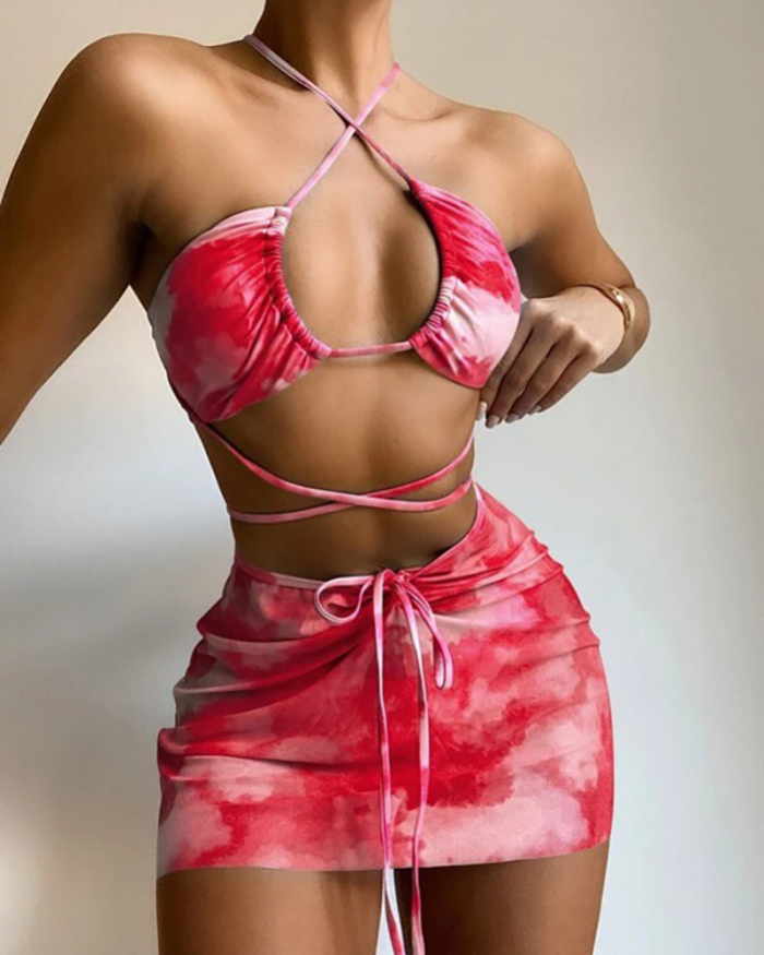 New Women Split Swimsuit Printed Three Piece Bikini S-XL