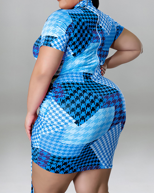Women Short Sleeve Printed Summer Plus Size Dresses Red Green Blue Orange XL-5XL