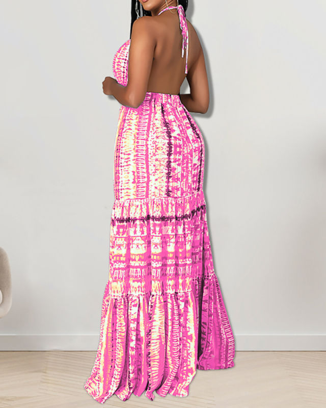 Women Sleeveless Fashion Backless Halter Neck Maxi Dresses Red Green Sky Blue S-2XL