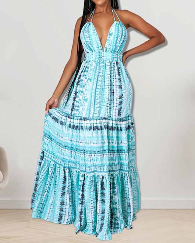 Women Sleeveless Fashion Backless Halter Neck Maxi Dresses Red Green Sky Blue S-2XL