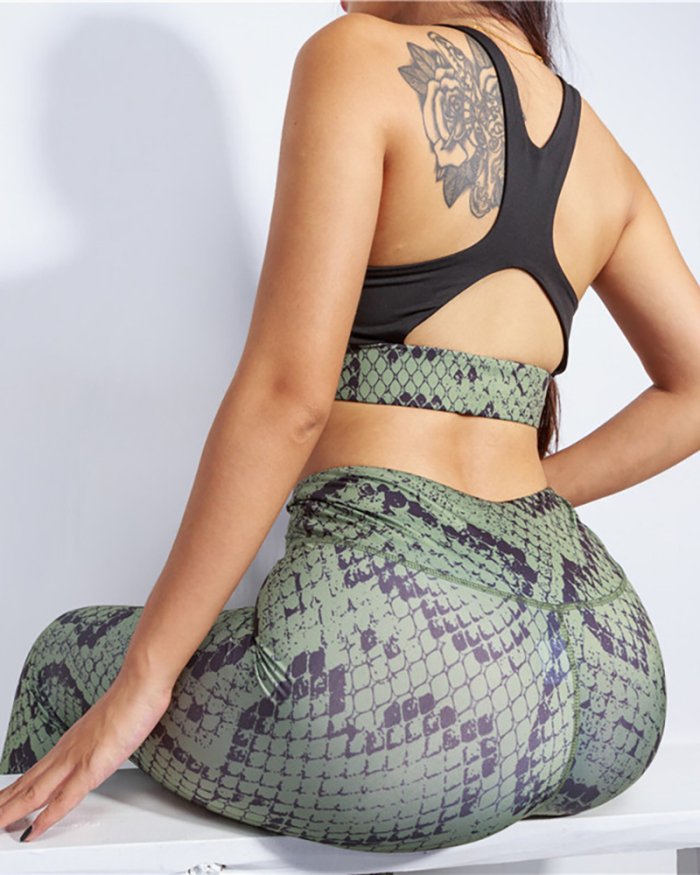 Snake Print Breathable Stretch Tight Sports Outer Yoga Set S-L