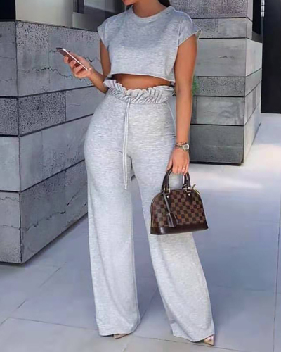 Women's Fashion Casual Solid Color Two Piece Suit S-XXL