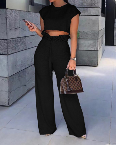 Women's Fashion Casual Solid Color Two Piece Suit S-XXL