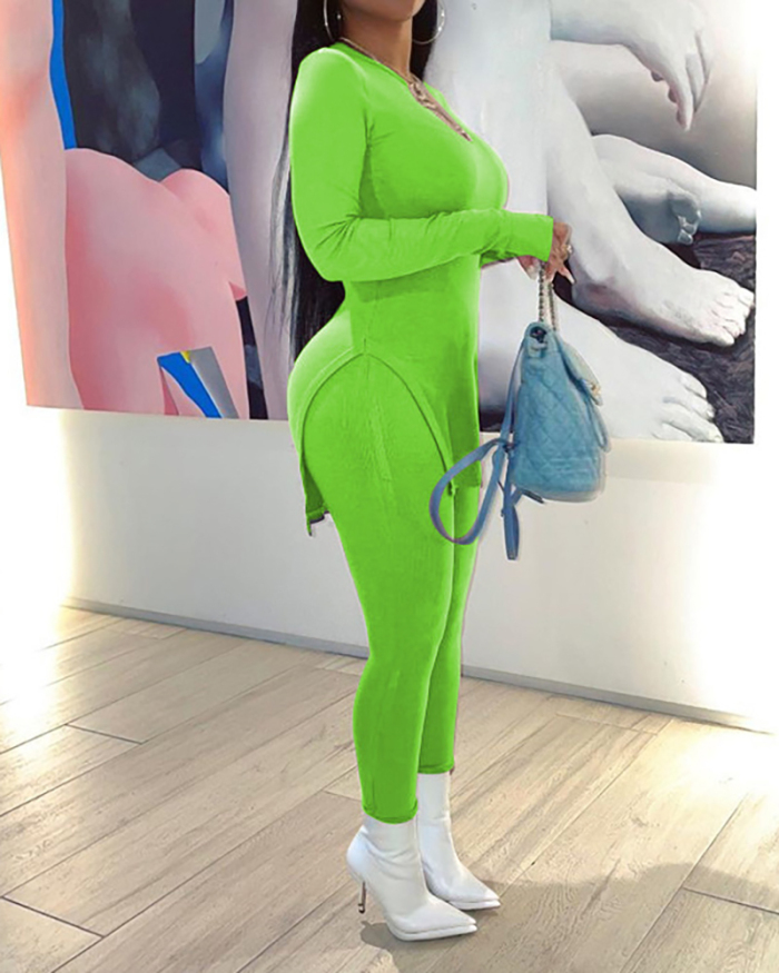 Women Long Sleeve O-Neck Solid Color Slim Pants Sets Two Pieces Outfit Pink Purple Light Purple Fluorescent Green Dark Green Black Gray Blue Brown S-XL
