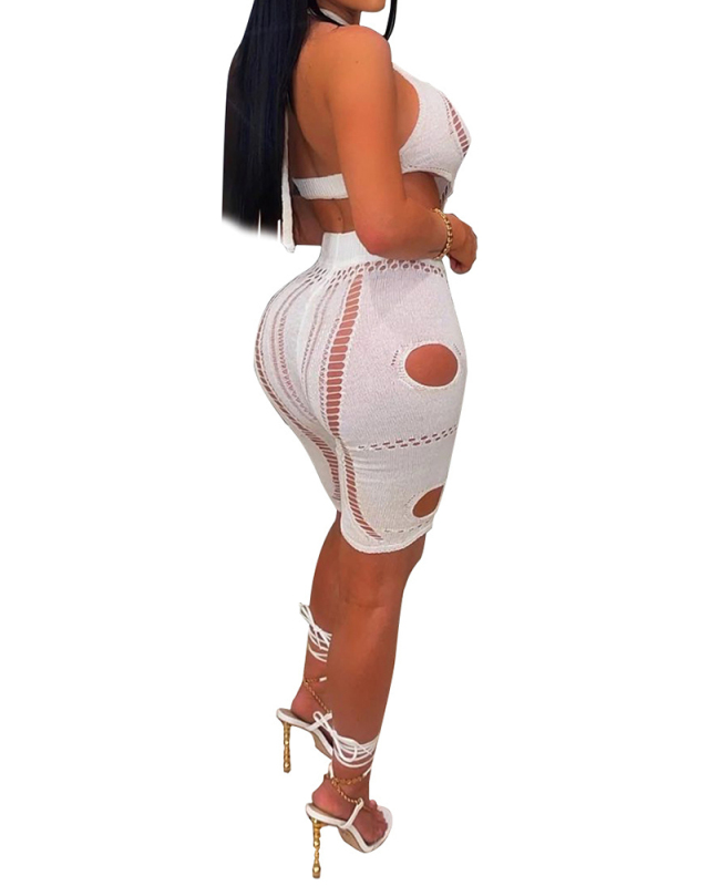 Sexy Summer Club Wear Women Hollow Out Knit Rompers White Green Yellow Black S-2XL