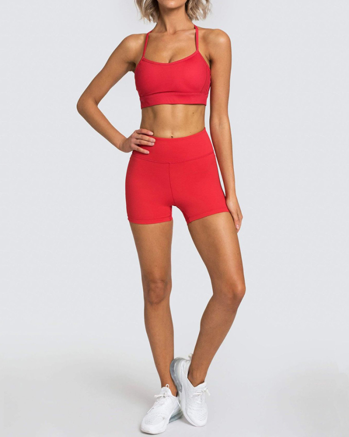 Yoga Two Piece New Women's Bra Shorts Sports Solid Color Suit XS-XL