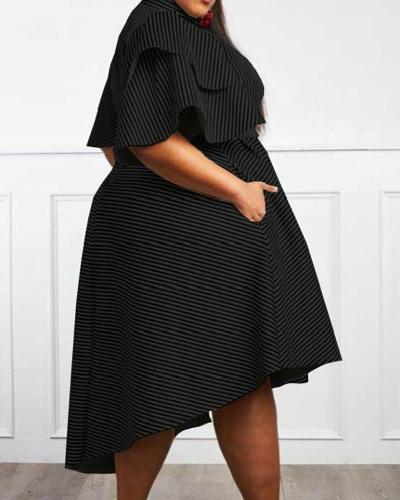 Women Short Sleeve Stripe Maxi Plus Size Dresses Black White M-4XL