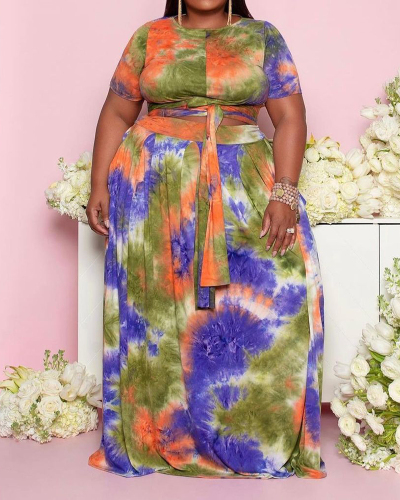 Women's Plus Size Tie Dye Print Two Piece Dress XL-5XL